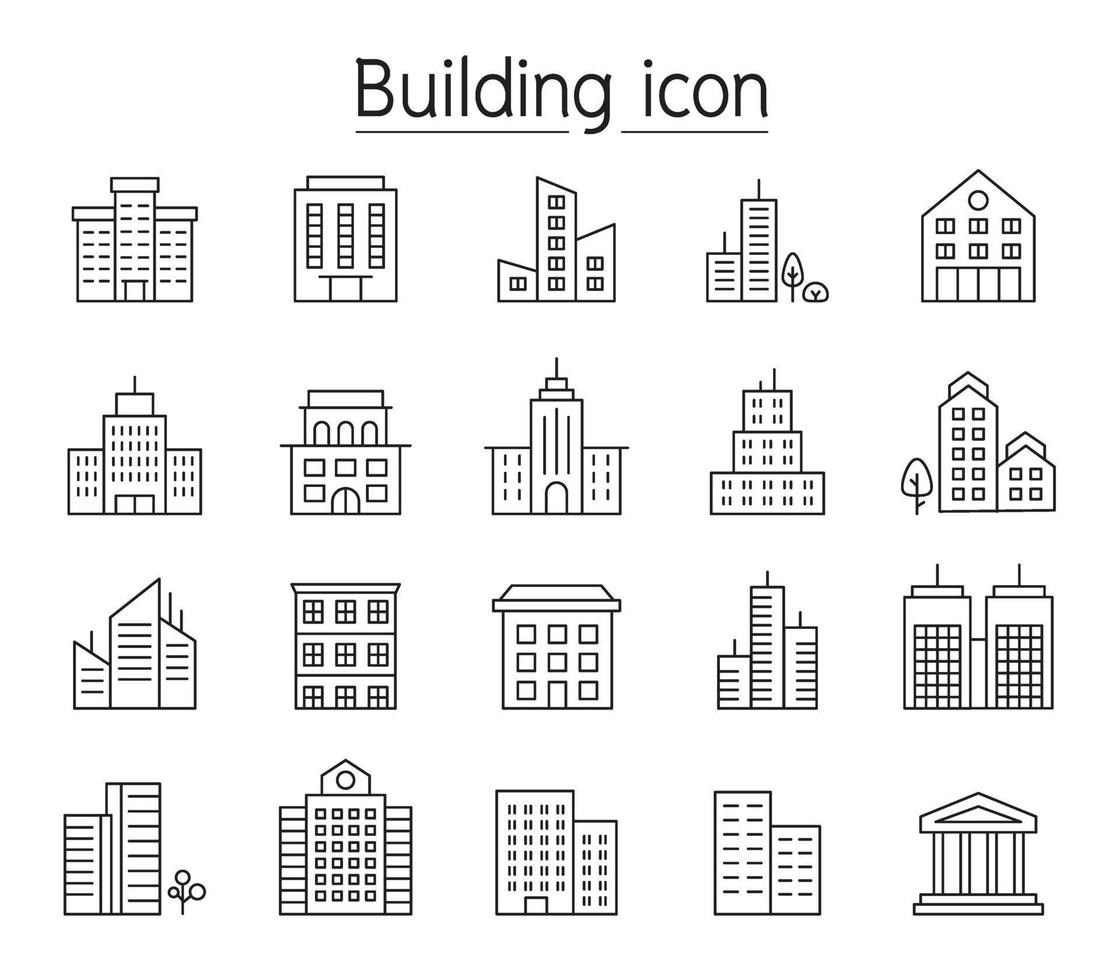 icono de edificio en estilo de línea fina vector