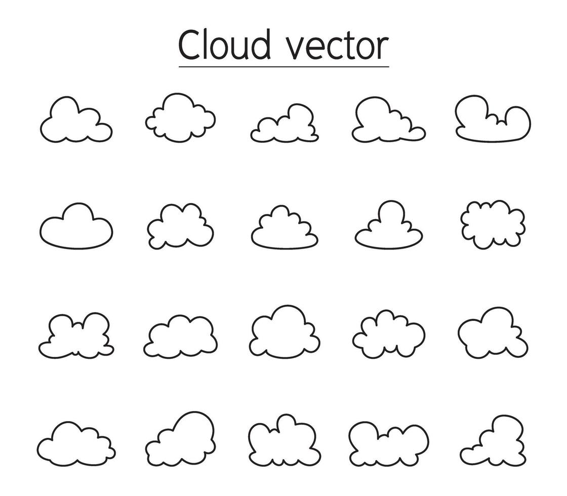 cloud icon set in thin line style vector