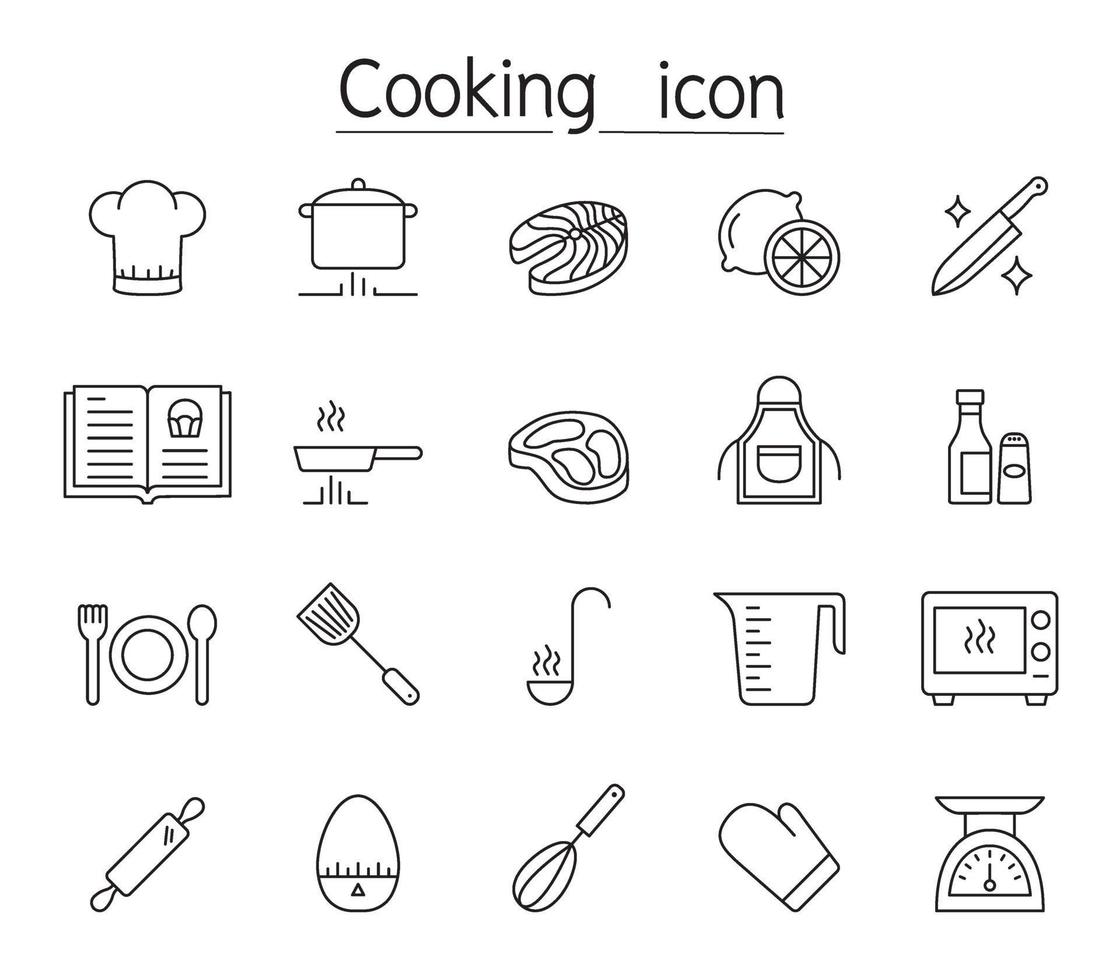 Cooking icon set in thin line style vector