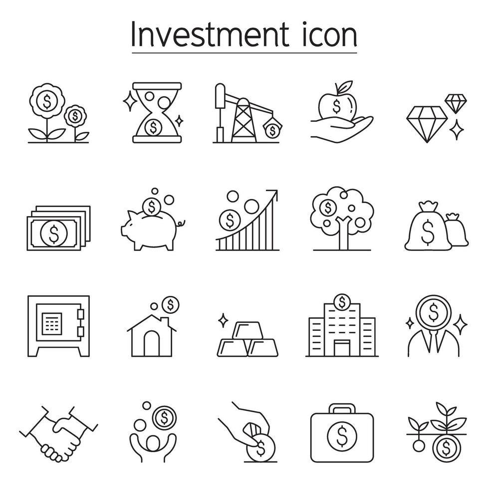 Investment and banking icon set in thin line style vector