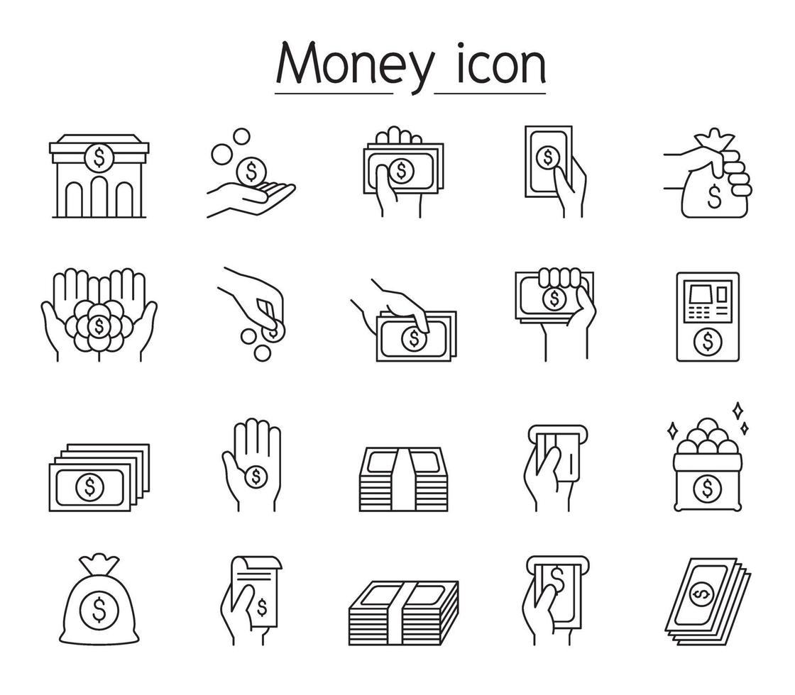 Financial and banking icon set in thin line style vector
