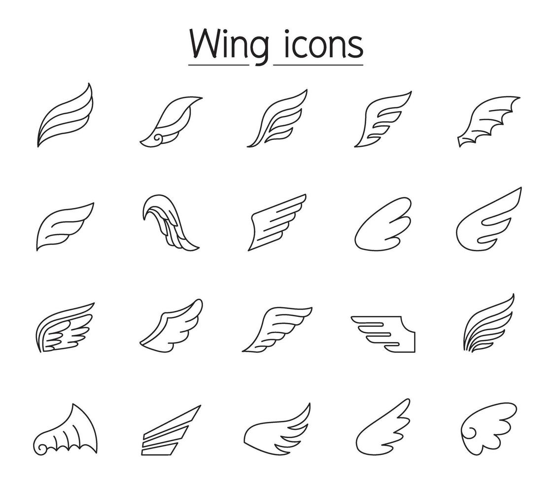 Wing icon set in thin line style vector