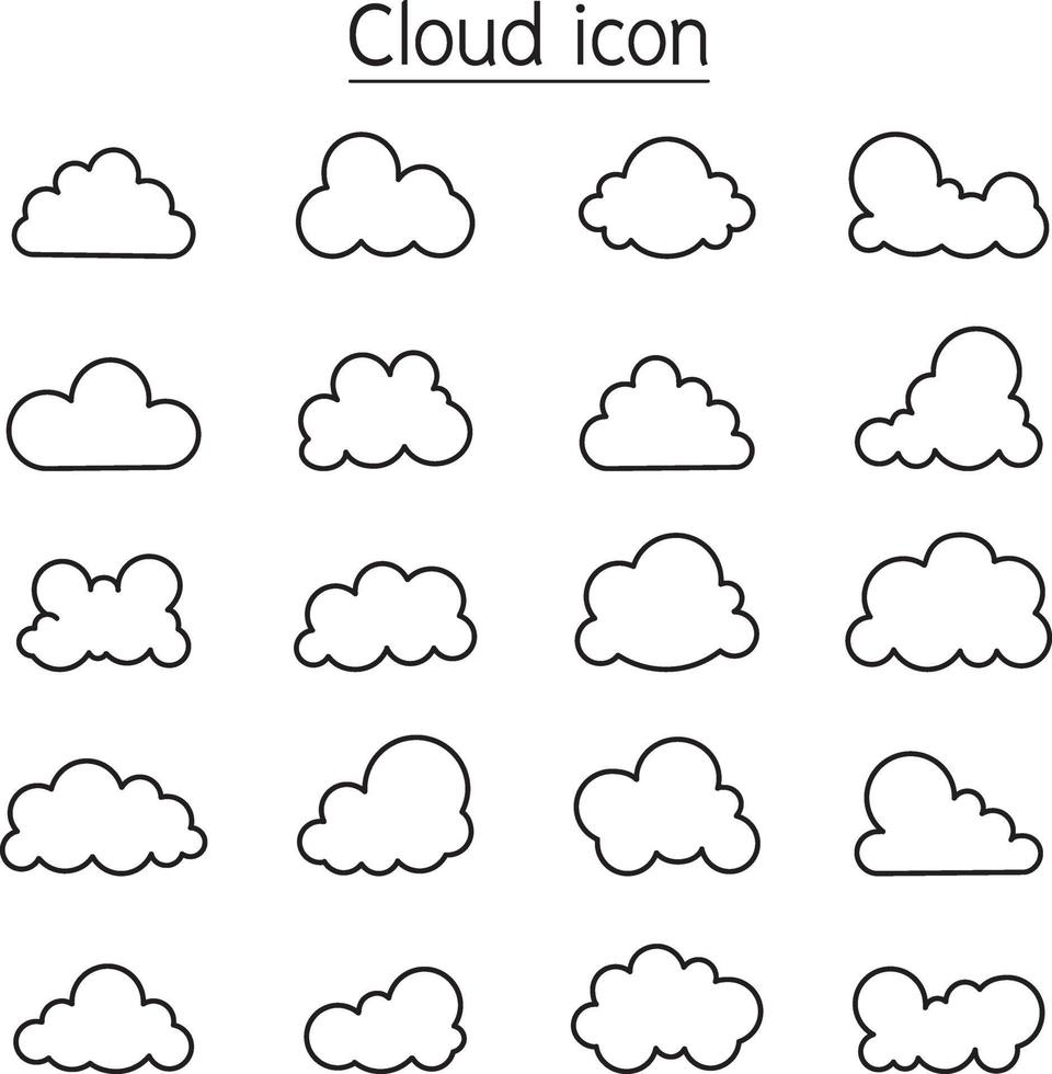 Cloud icon set in thin line style vector