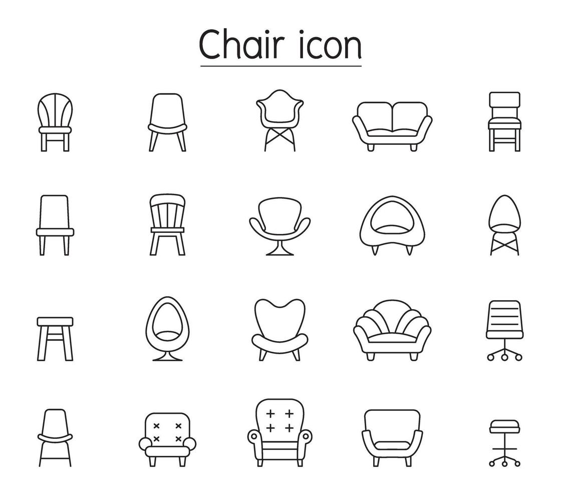 Front view Chair icon set in thin line style vector