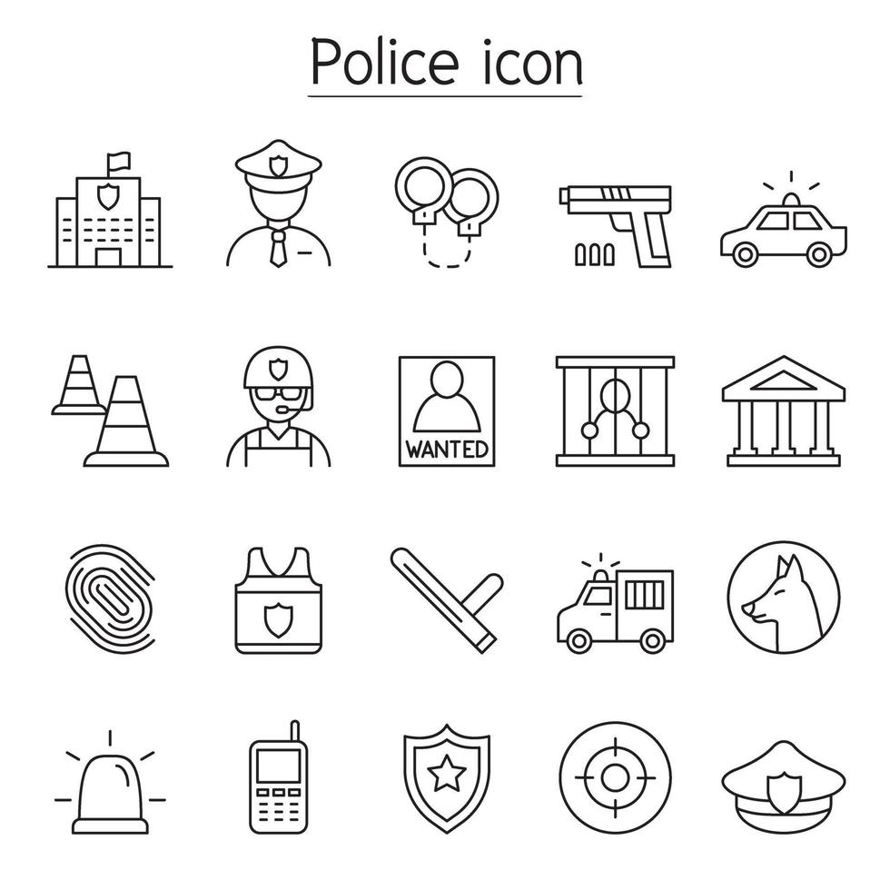 Police icon set in thin line style vector