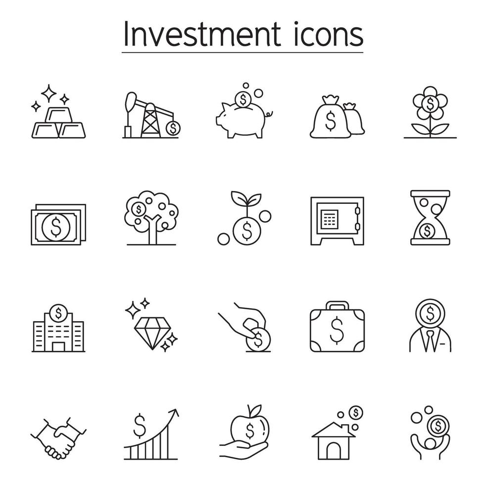 Investment icon set in thin line style vector