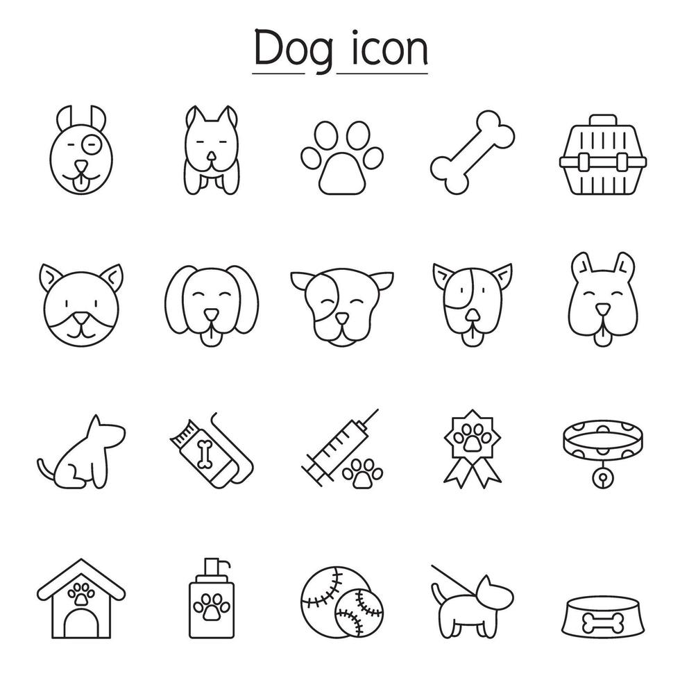 Dog icon set in thin line style vector