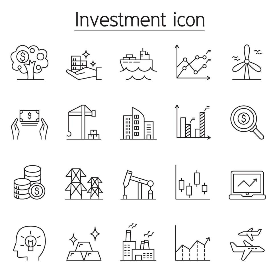 Investment icon set in thin line style vector