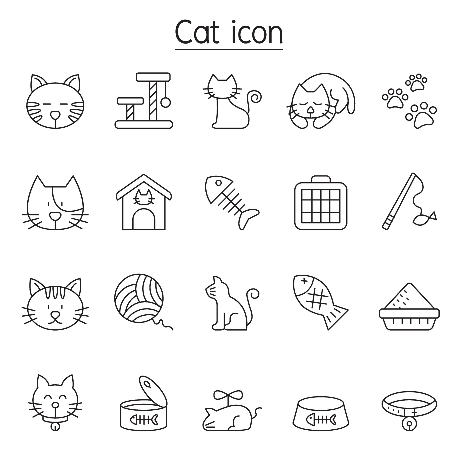 Cat icons set in thin line style 2135393 Vector Art at Vecteezy