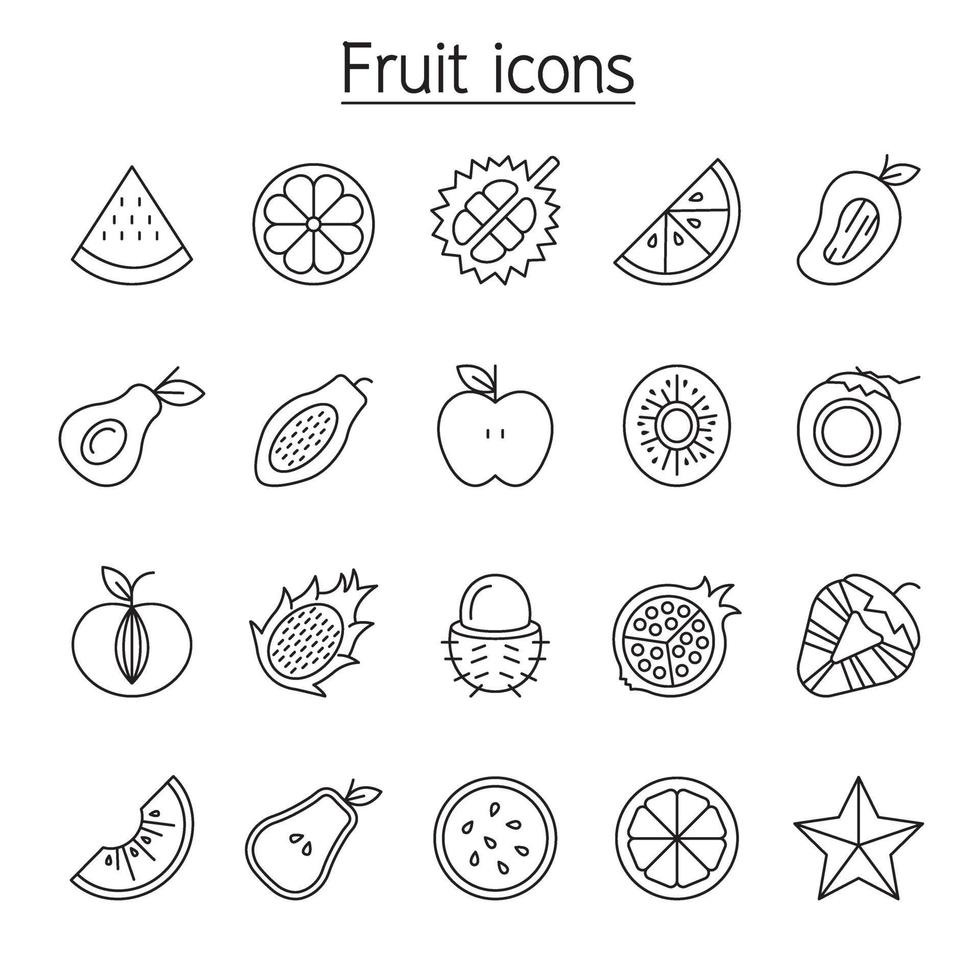 Fruit icons set in thin line style vector