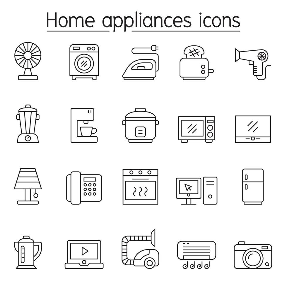 iconos de electrodomésticos en estilo de línea fina vector