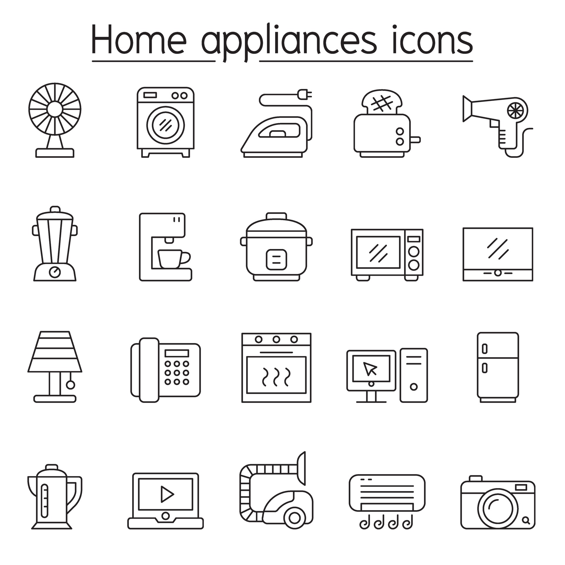 Home appliances icons set in thin line style 2135422 Vector Art at Vecteezy