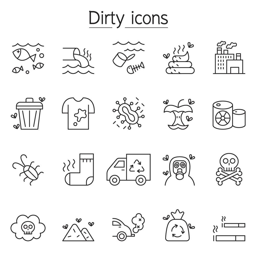 Pollution icon set in thin line style vector