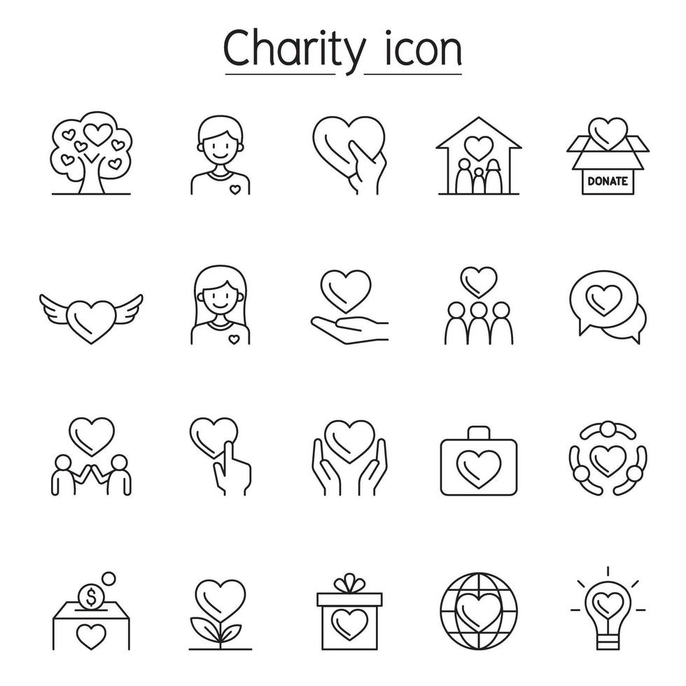 Charity and Donation icons set in thin line style vector