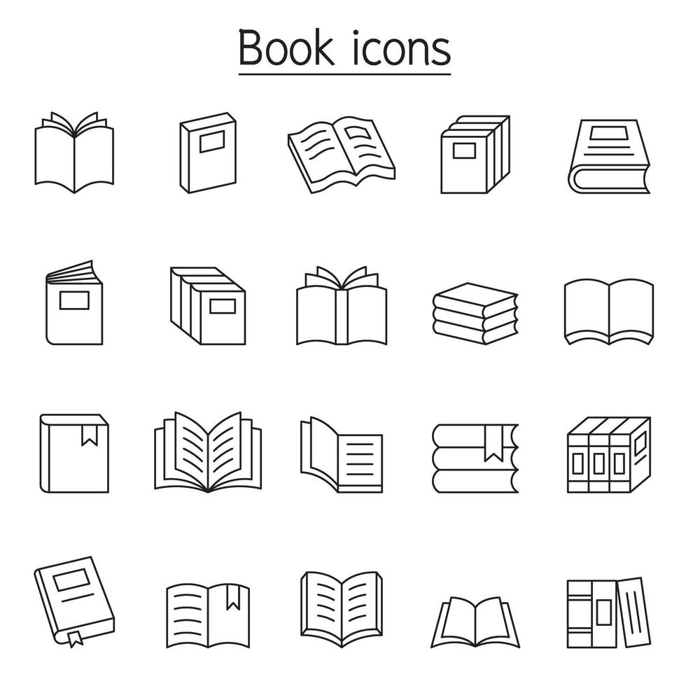 Book icon set in thin line style vector