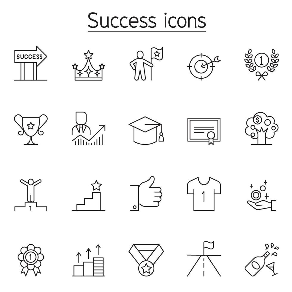 Success icon set in thin line style vector