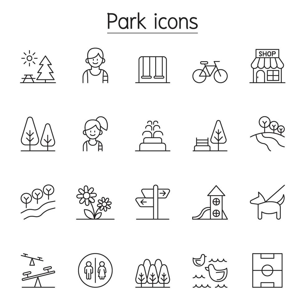 Park icon set in thin line style vector