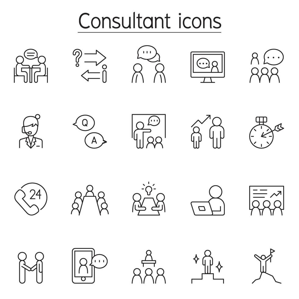 Consultant icon set in thin line style vector