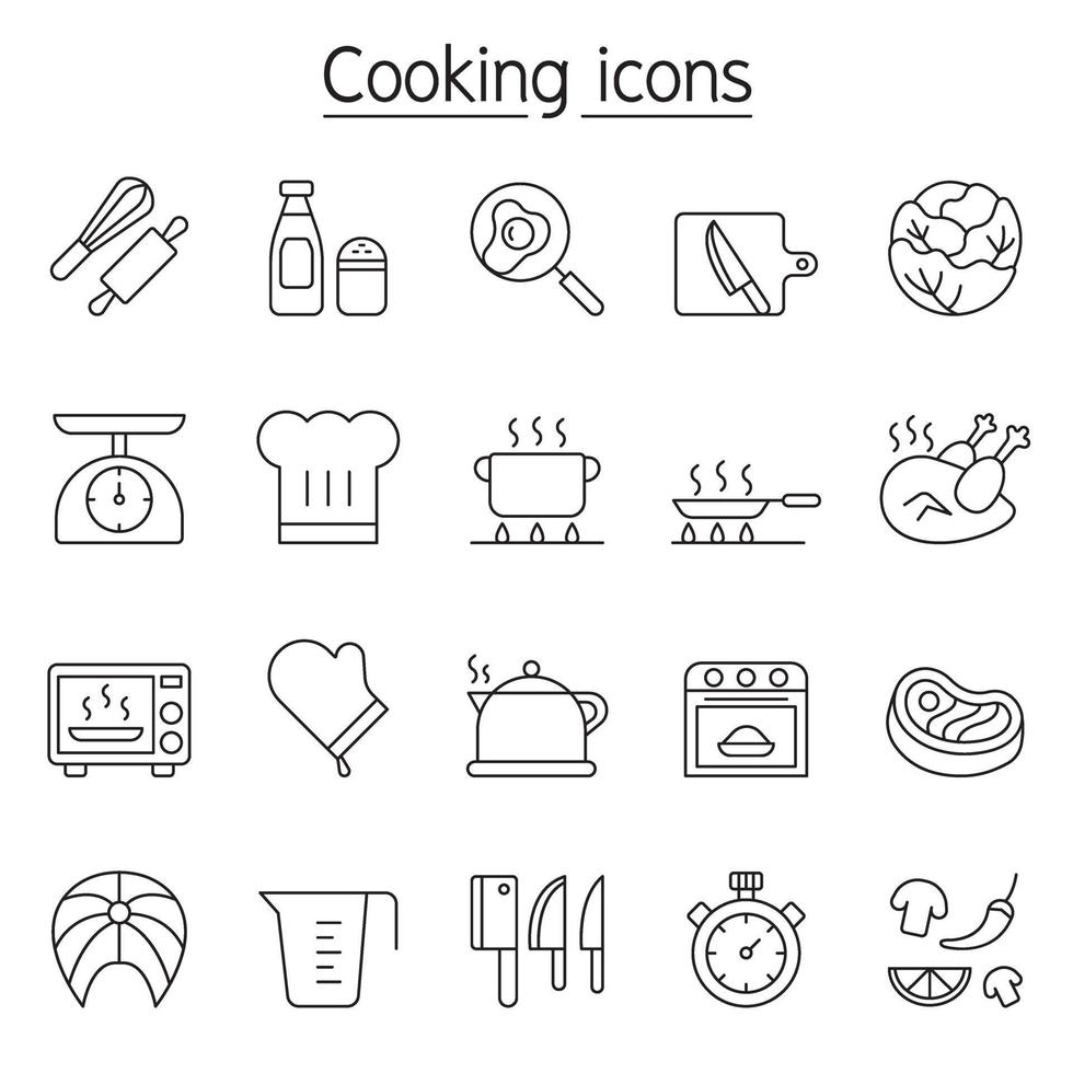 Cooking icon set in thin line style vector