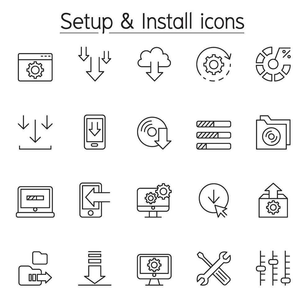 icono de configuración e instalación en estilo de línea fina vector