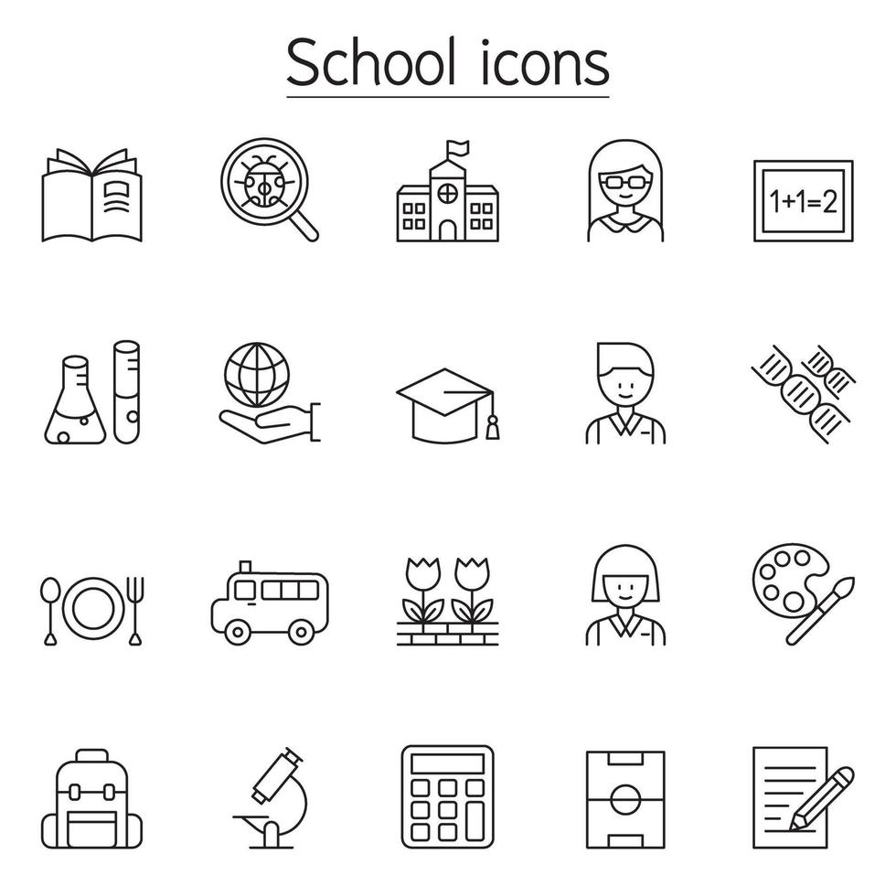 School and Education icons set in thin line style vector