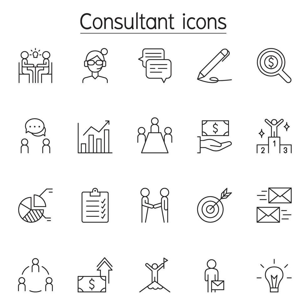 Business consulting icon set in thin line style vector