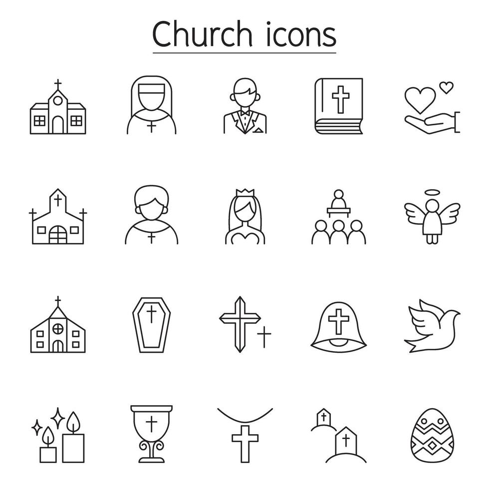 iconos de la iglesia en estilo de línea fina vector