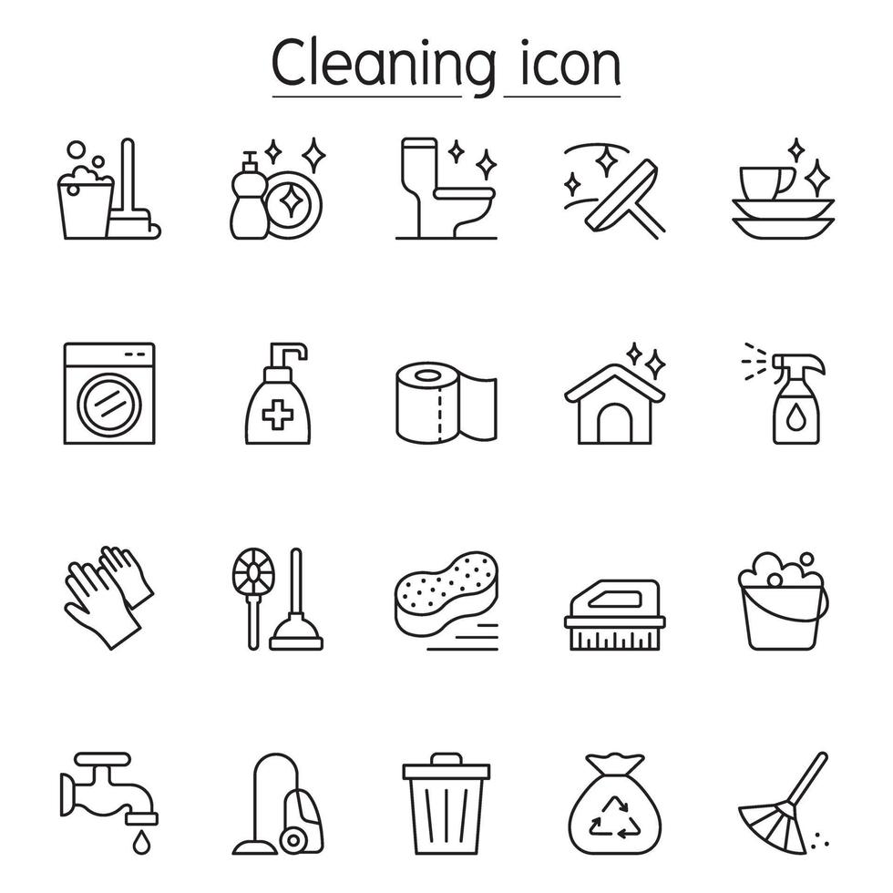 Cleaning icon set in thin line style vector