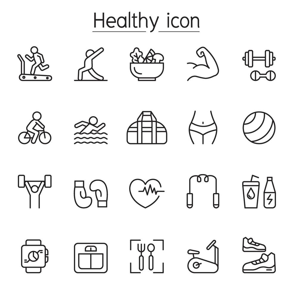 Fitness and health icon set in thin line stlye vector