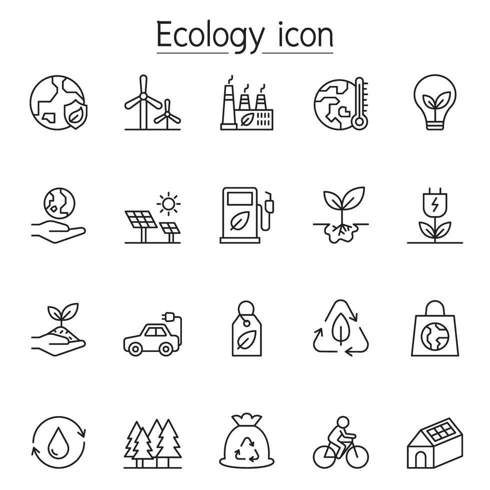 Ecology icon set in thin line style vector