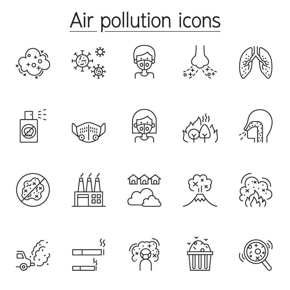 Air pollution icon set in thin line style vector