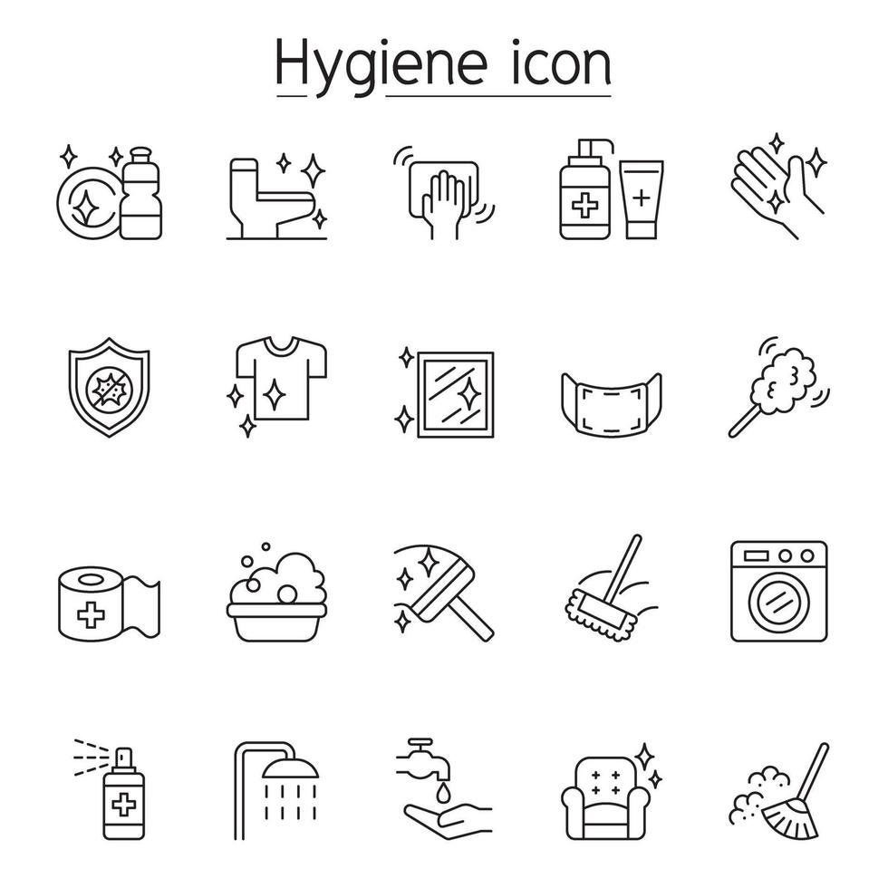 iconos de higiene y limpieza en estilo de línea fina vector