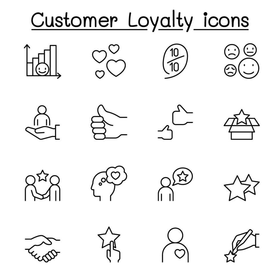 conjunto de iconos de línea de lealtad del cliente. vector