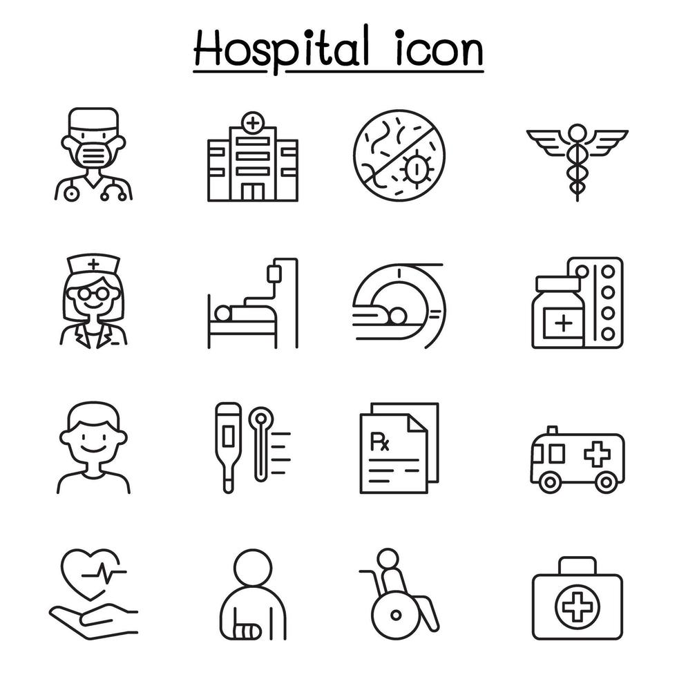 Set of Hospital related vector line icons.