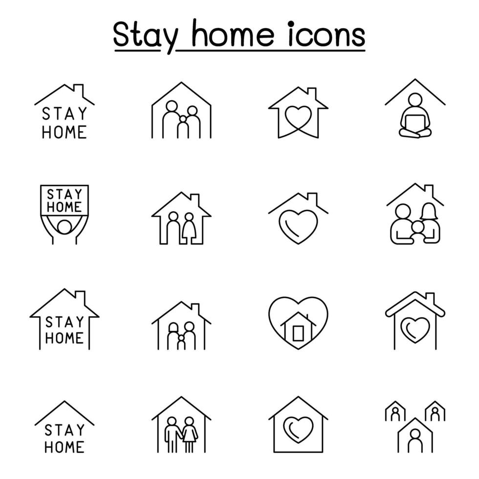 Stay home icon set in thin line style vector