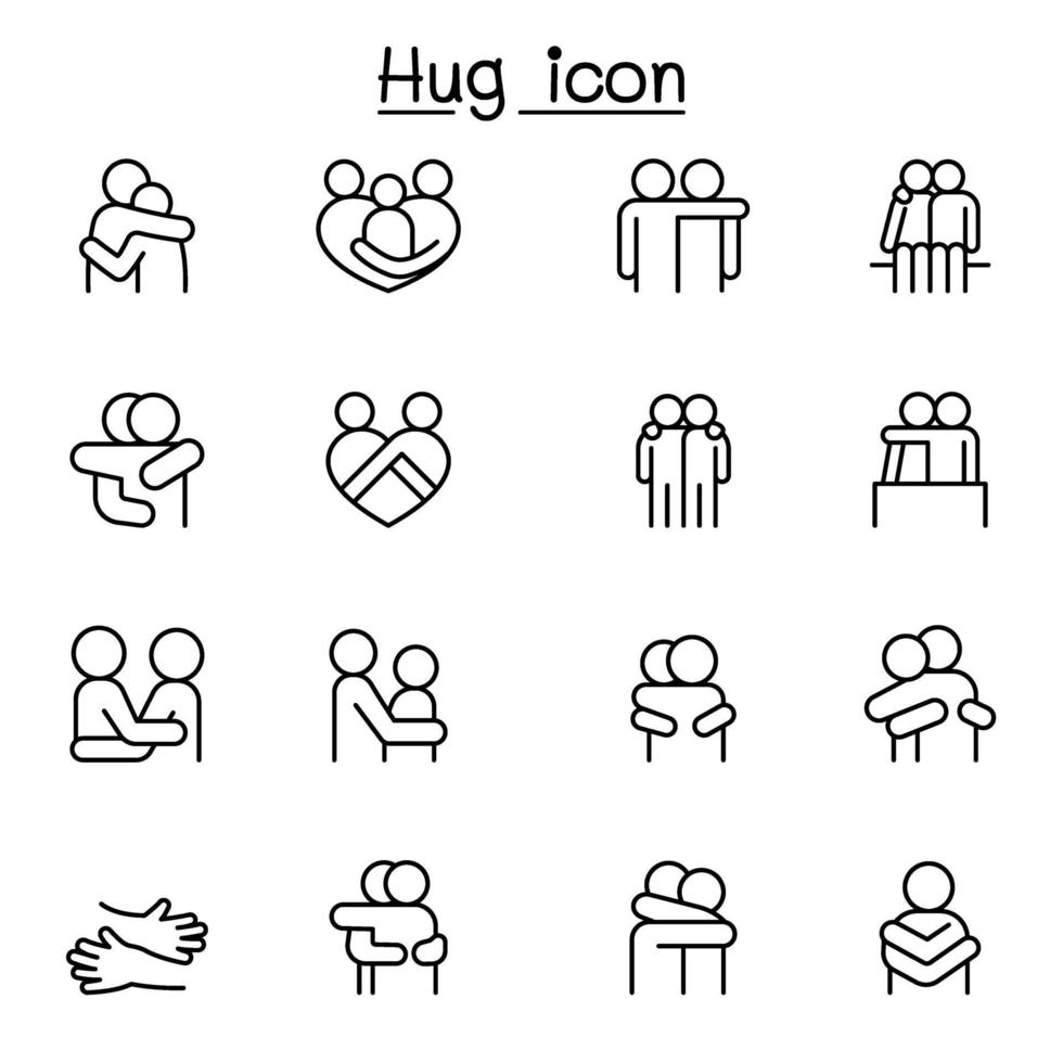 Lover, hug, friendship, relationship icon set in thin line style vector