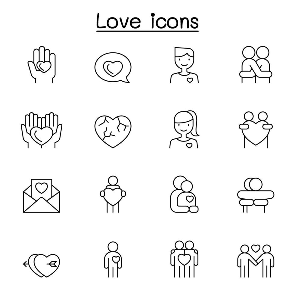 iconos de amor en estilo de línea fina vector