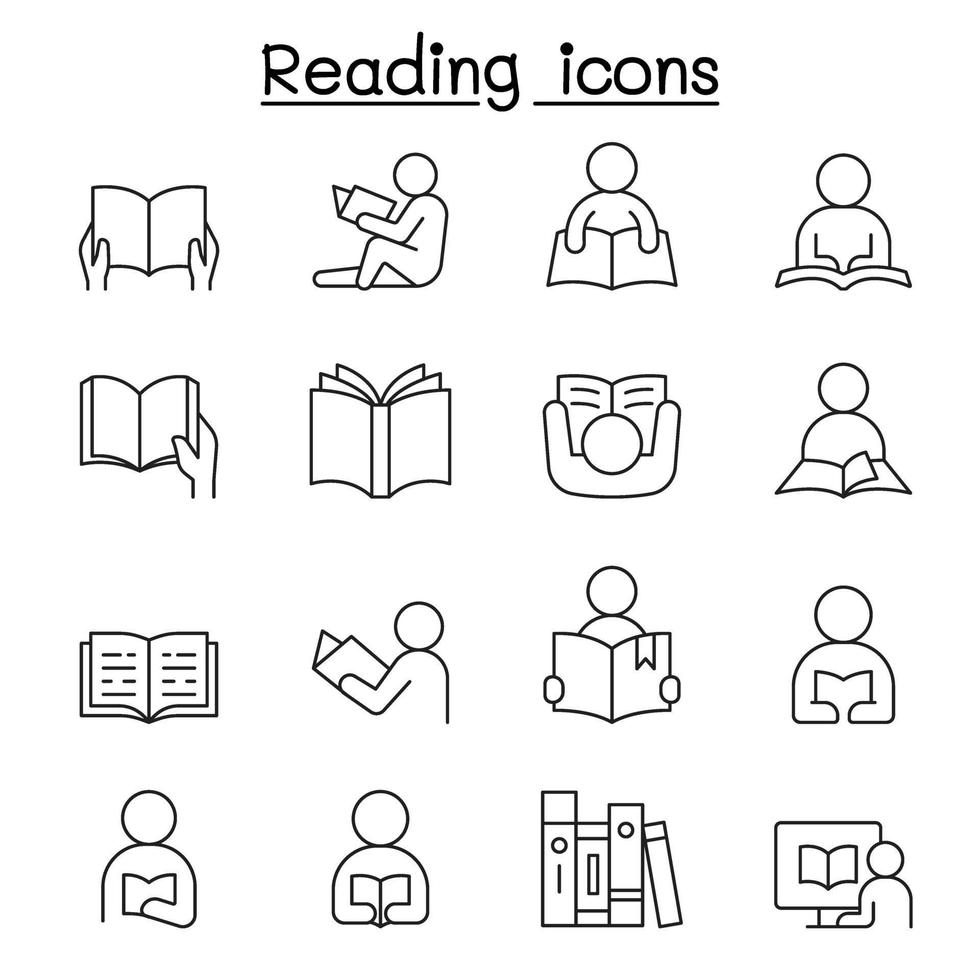 Reading icons set in thin line style vector