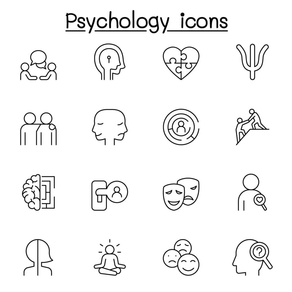 Psychology icons set in thin line style vector