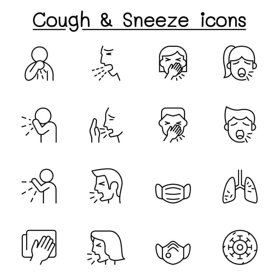 iconos de tos y estornudos en estilo de línea fina vector