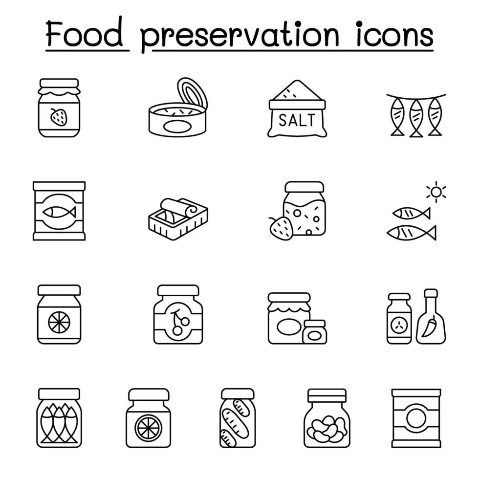 iconos de conservación de alimentos en estilo de línea fina vector