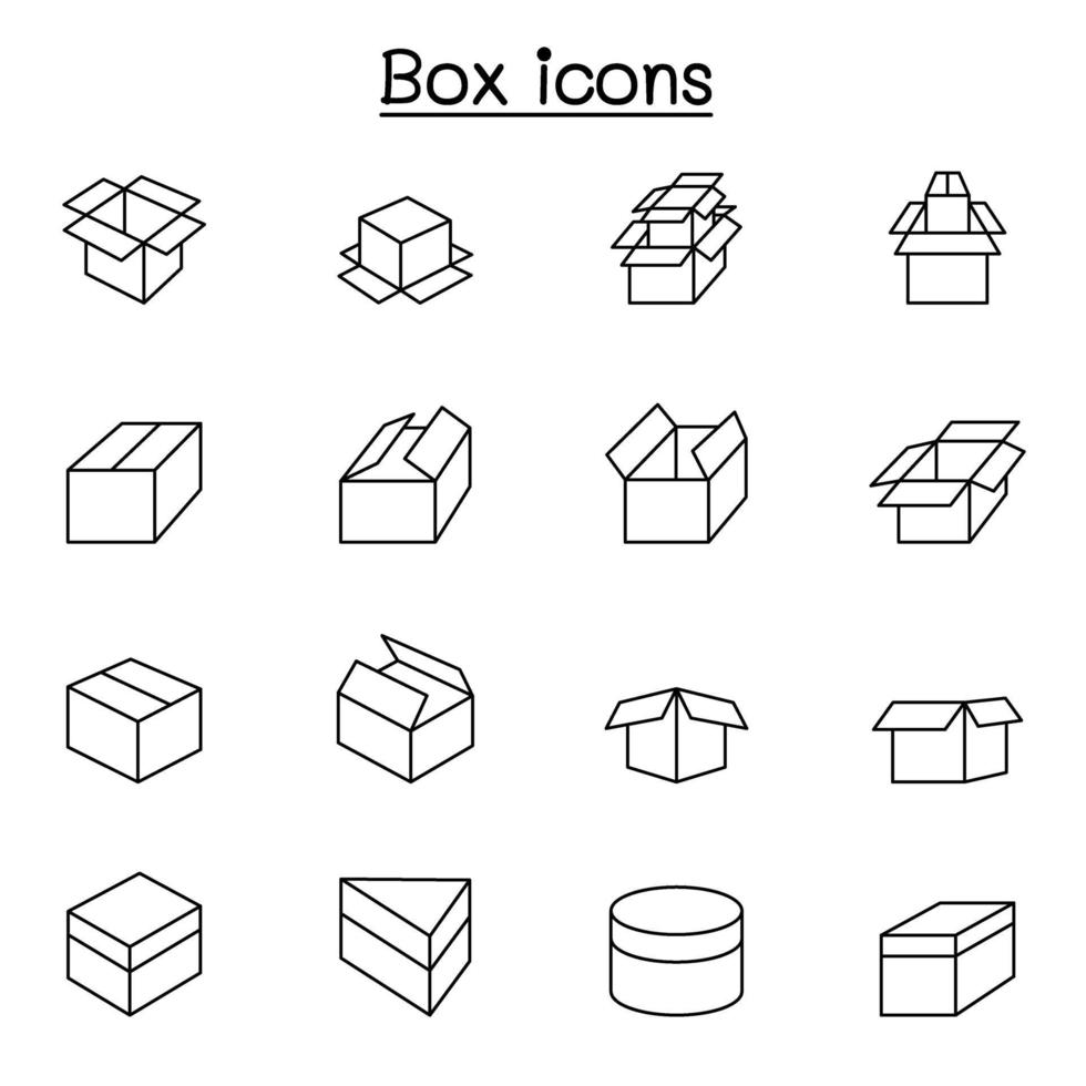 iconos de caja en estilo de línea fina vector