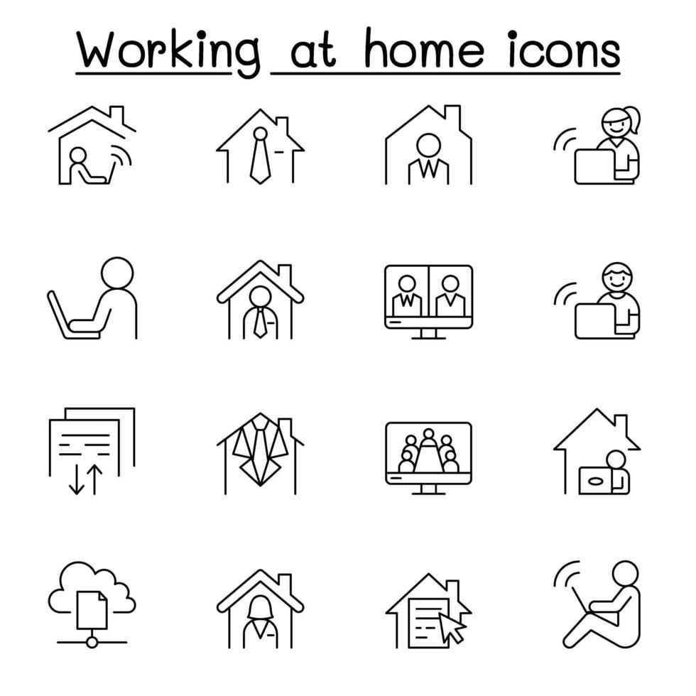 icono de trabajo en casa en estilo de línea fina vector