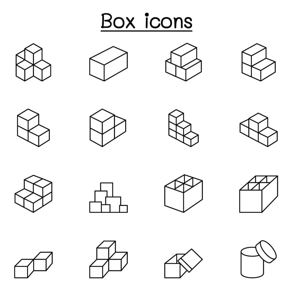 iconos de caja en estilo de línea fina vector