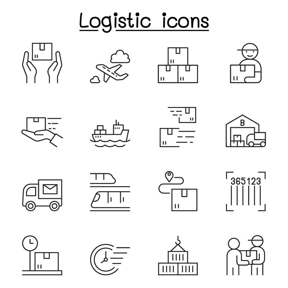 iconos logísticos en estilo de línea fina vector