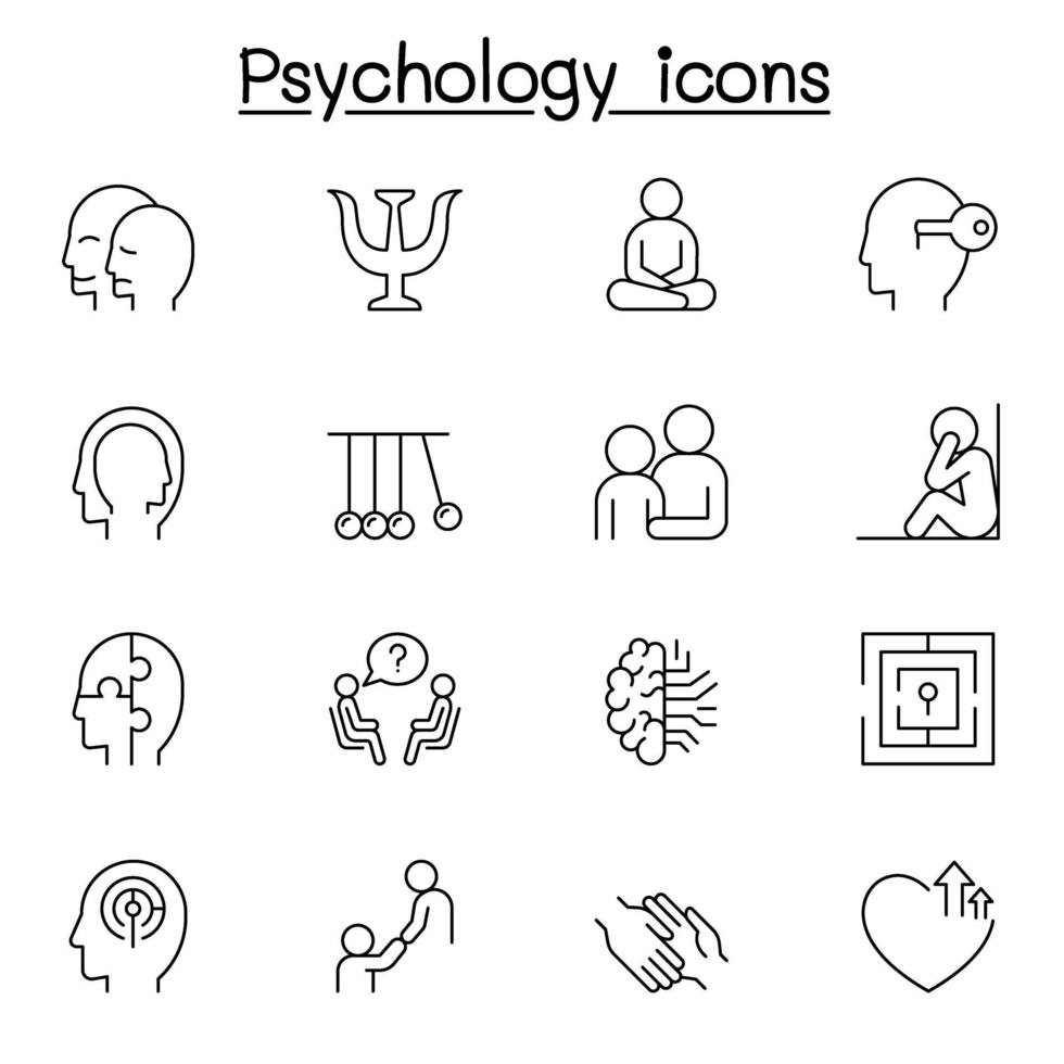 Psychology icons set in thin line style vector