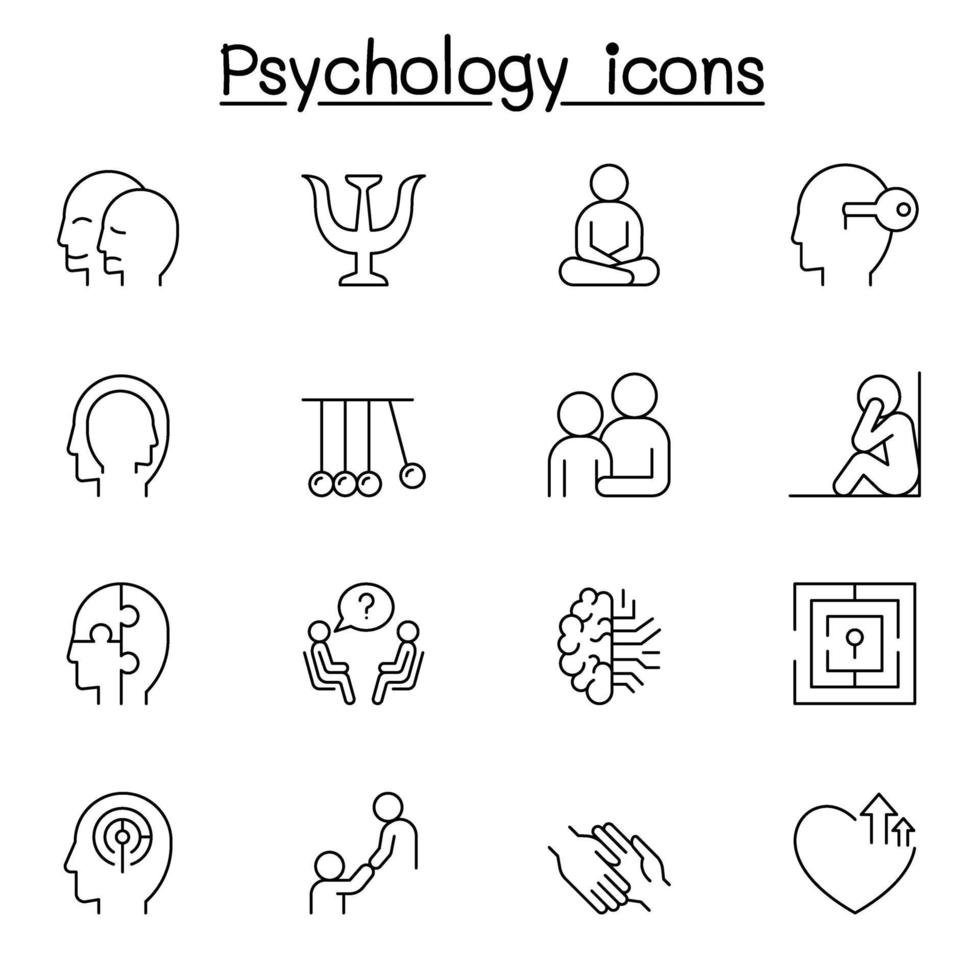 iconos de psicología en estilo de línea fina vector