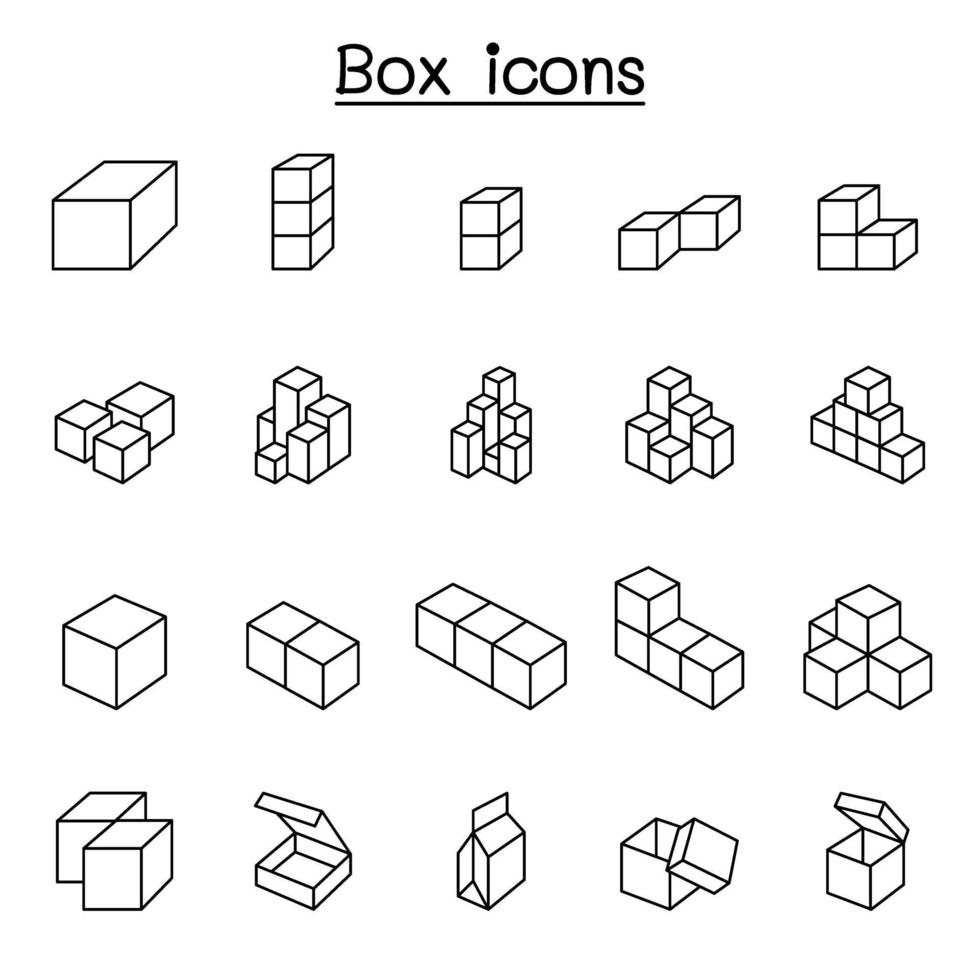 iconos de caja en estilo de línea fina vector