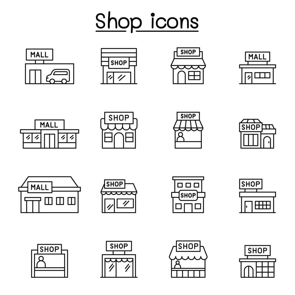 conjunto de iconos de línea de tienda. vector