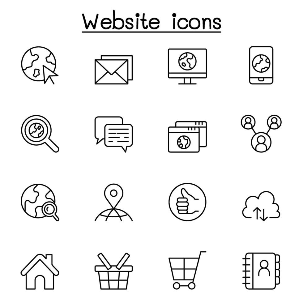 Internet, browser, website icon set in thin line style vector